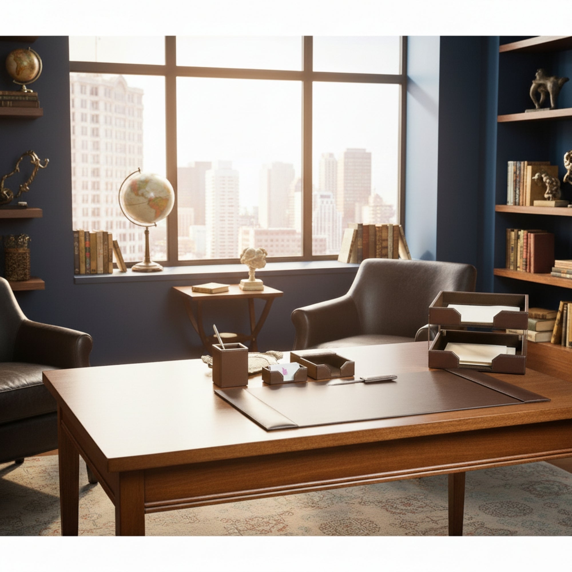 Dark Brown Bonded Leather 8-Piece Desk Set