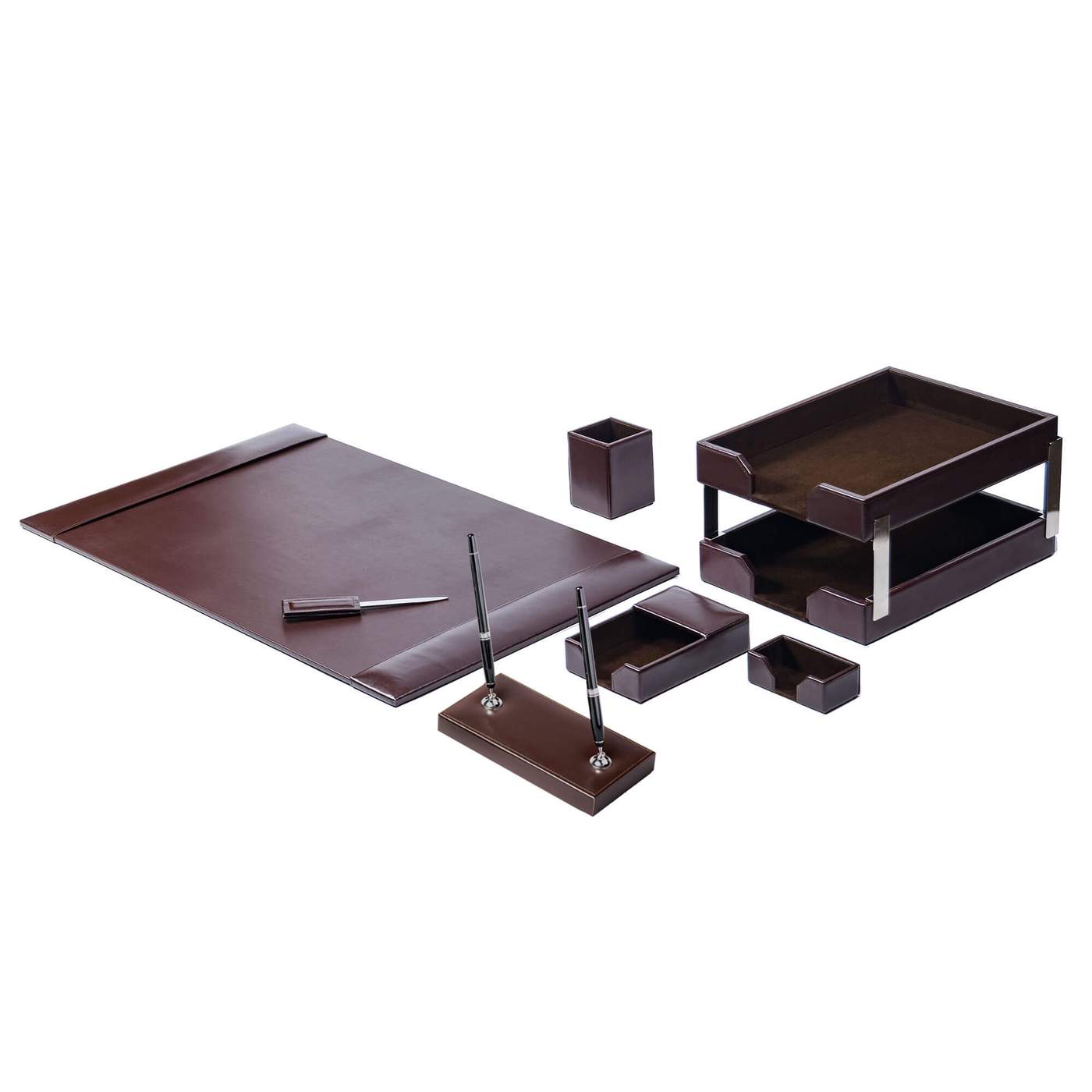 Dark Brown Bonded Leather 9-Piece Desk Set