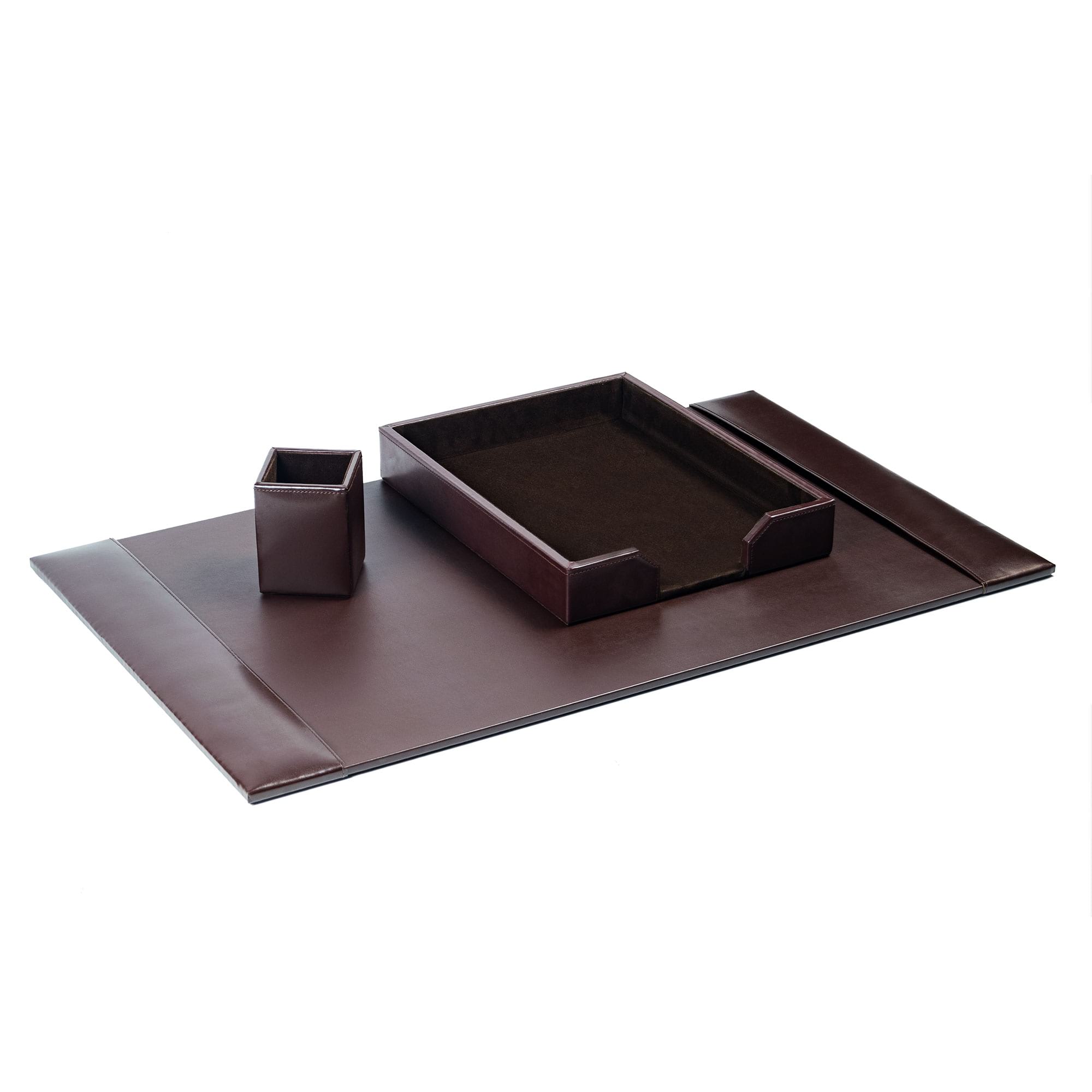 Dark Brown Bonded Leather 3-Piece Desk Set