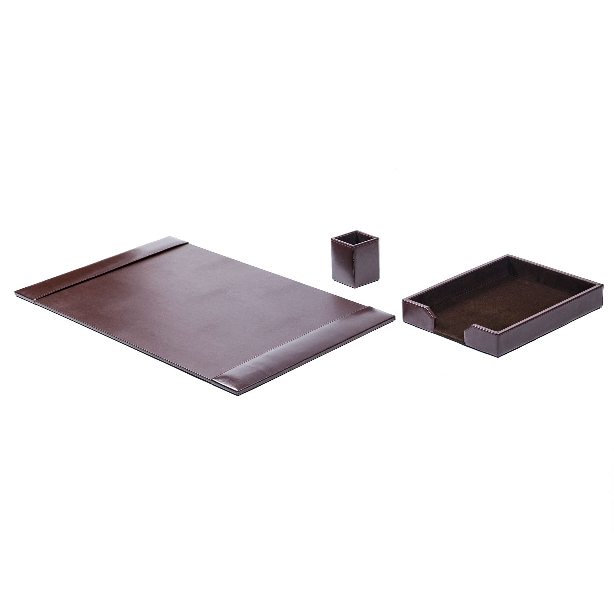 Dark Brown Bonded Leather 3-Piece Desk Set