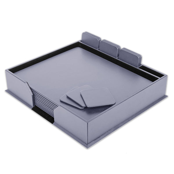 10 Seat Gray Leatherette Conference Room Set w/ Square Coasters