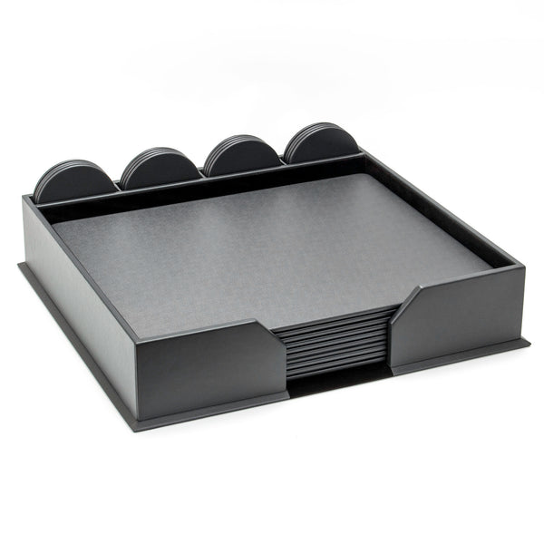 10 Seat Gray Leatherette Conference Room Accessory Set w/ Round Coasters