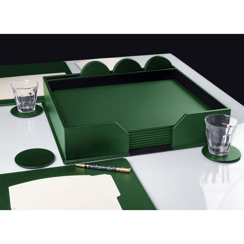 10 Seat Dark Green Leather Conference Room Set w/ Round Coasters