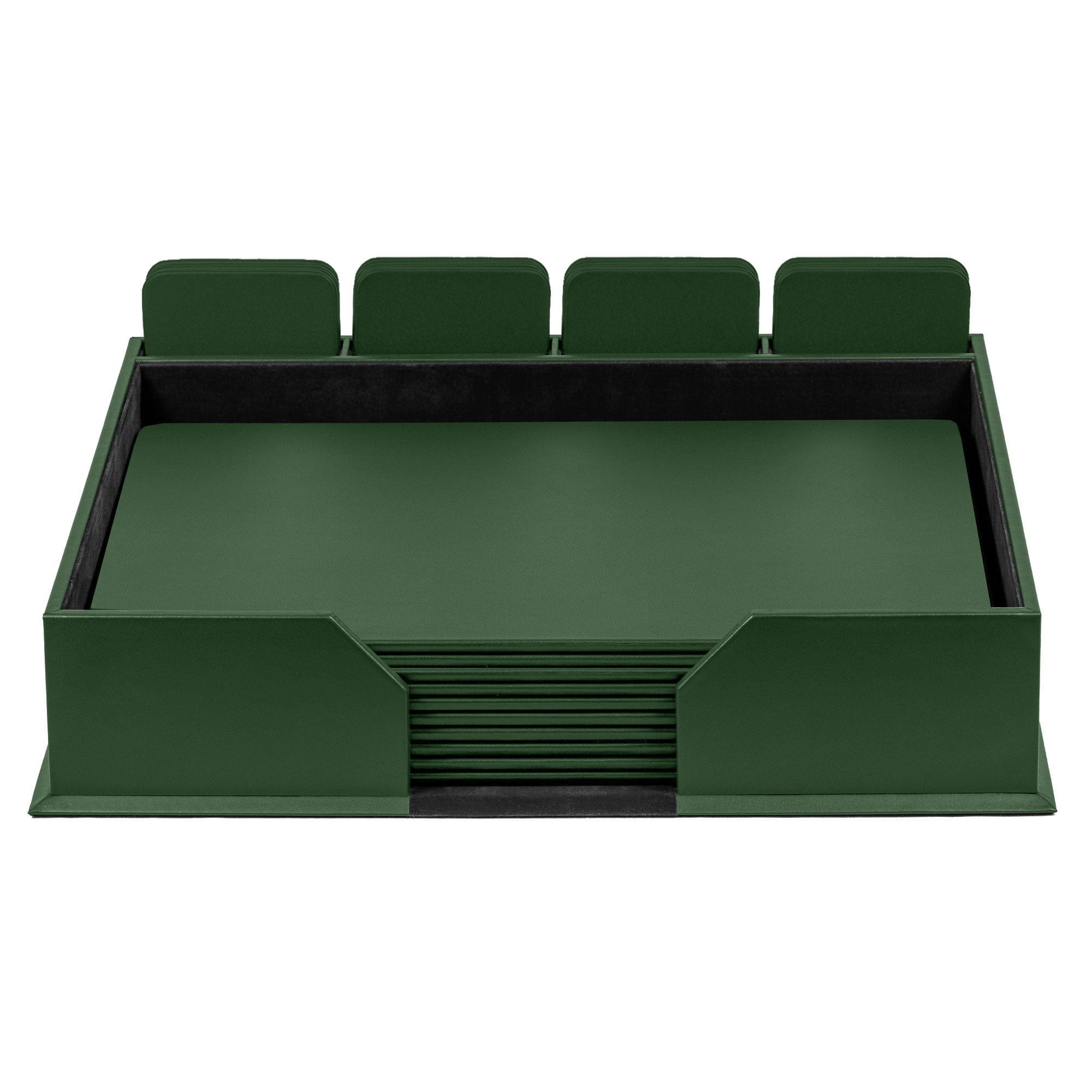 10 Seat Dark Green Leather Conference Room Set w/ Square Coasters