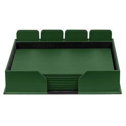 10 Seat Dark Green Leather Conference Room Set w/ Square Coasters