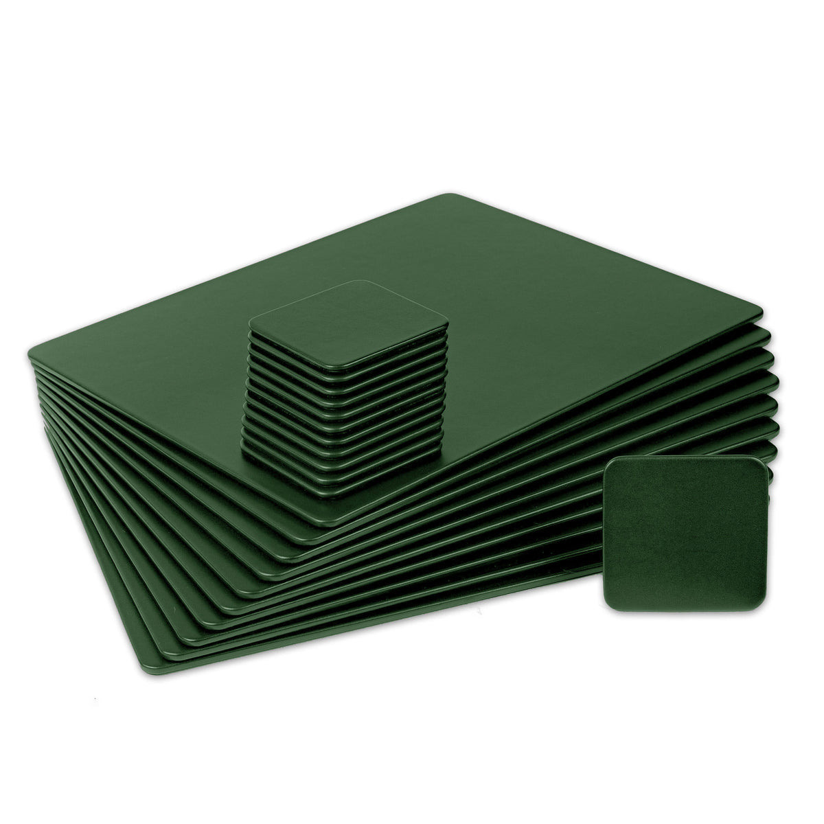 10 Seat Dark Green Leather Conference Room Set w/ Square Coasters, 17 x 14 Size Pads