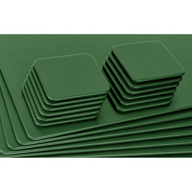 10 Seat Dark Green Leather Conference Room Set w/ Square Coasters