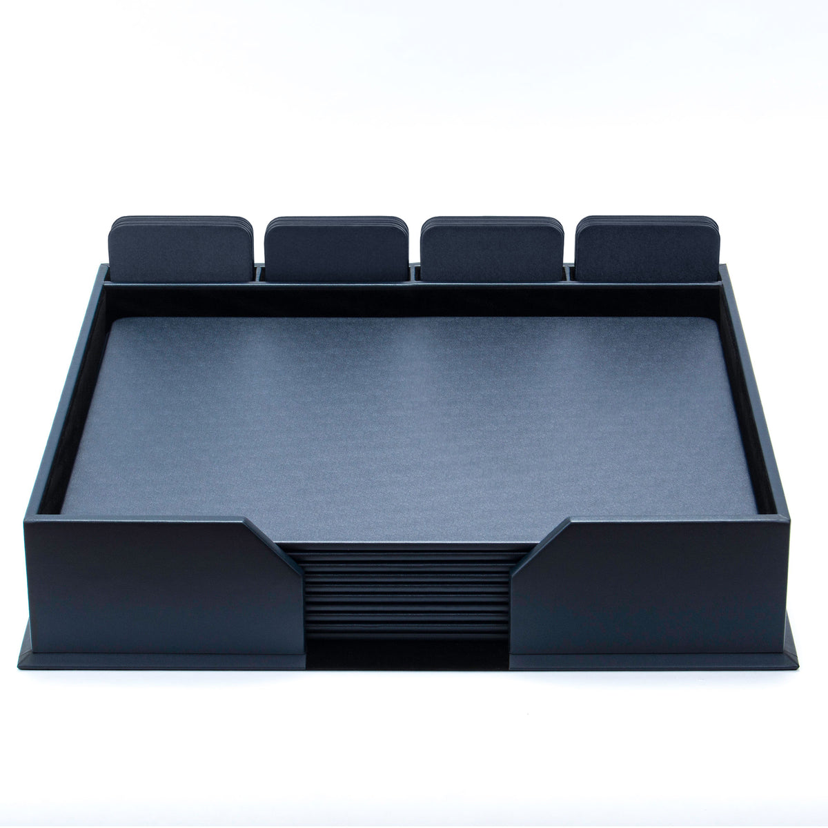 10 Seat Navy Blue Leatherette Conference Room Set w/ Square Coasters, 17 x 14 Size Pads