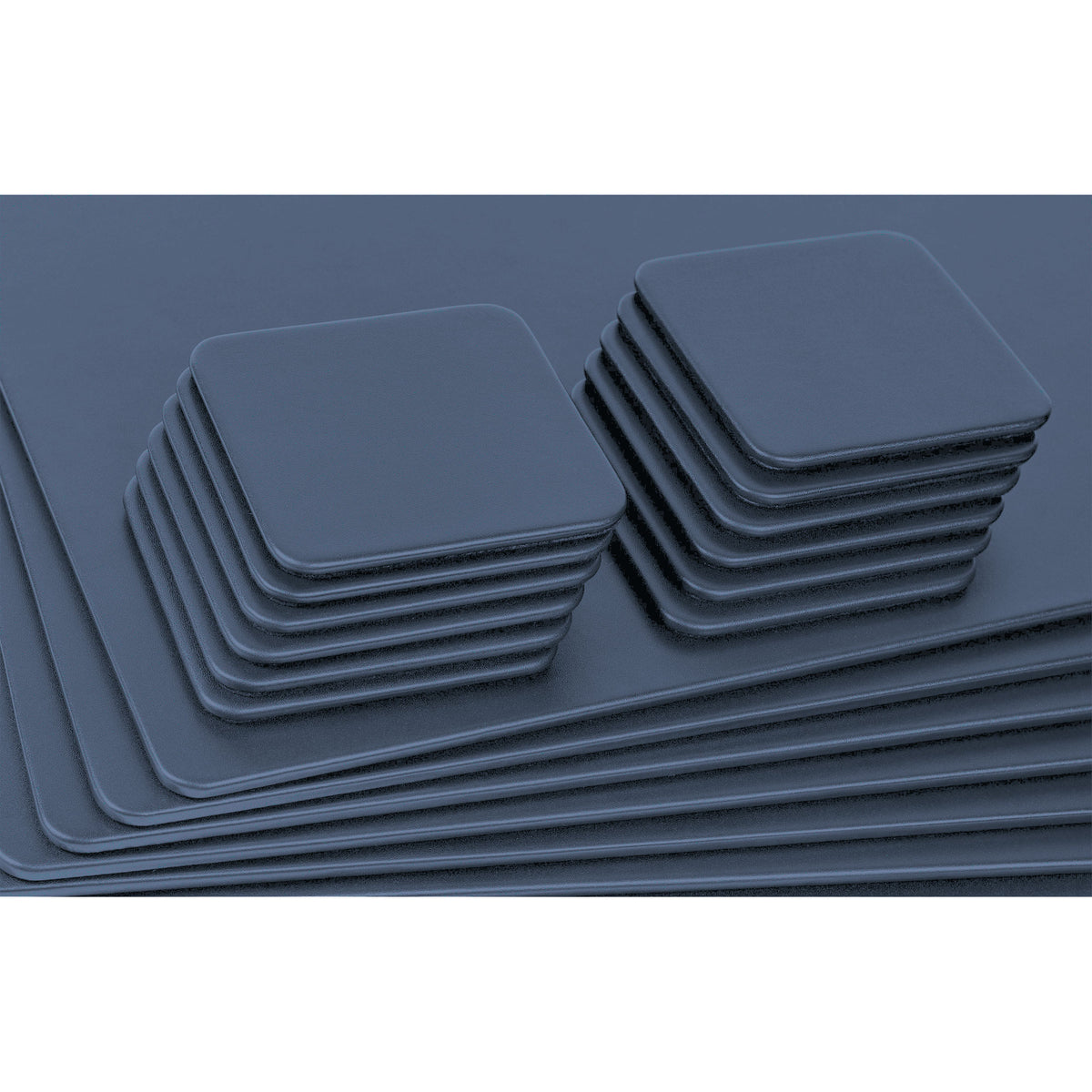 10 Seat Navy Blue Leatherette Conference Room Set w/ Square Coasters, 17 x 14 Size Pads