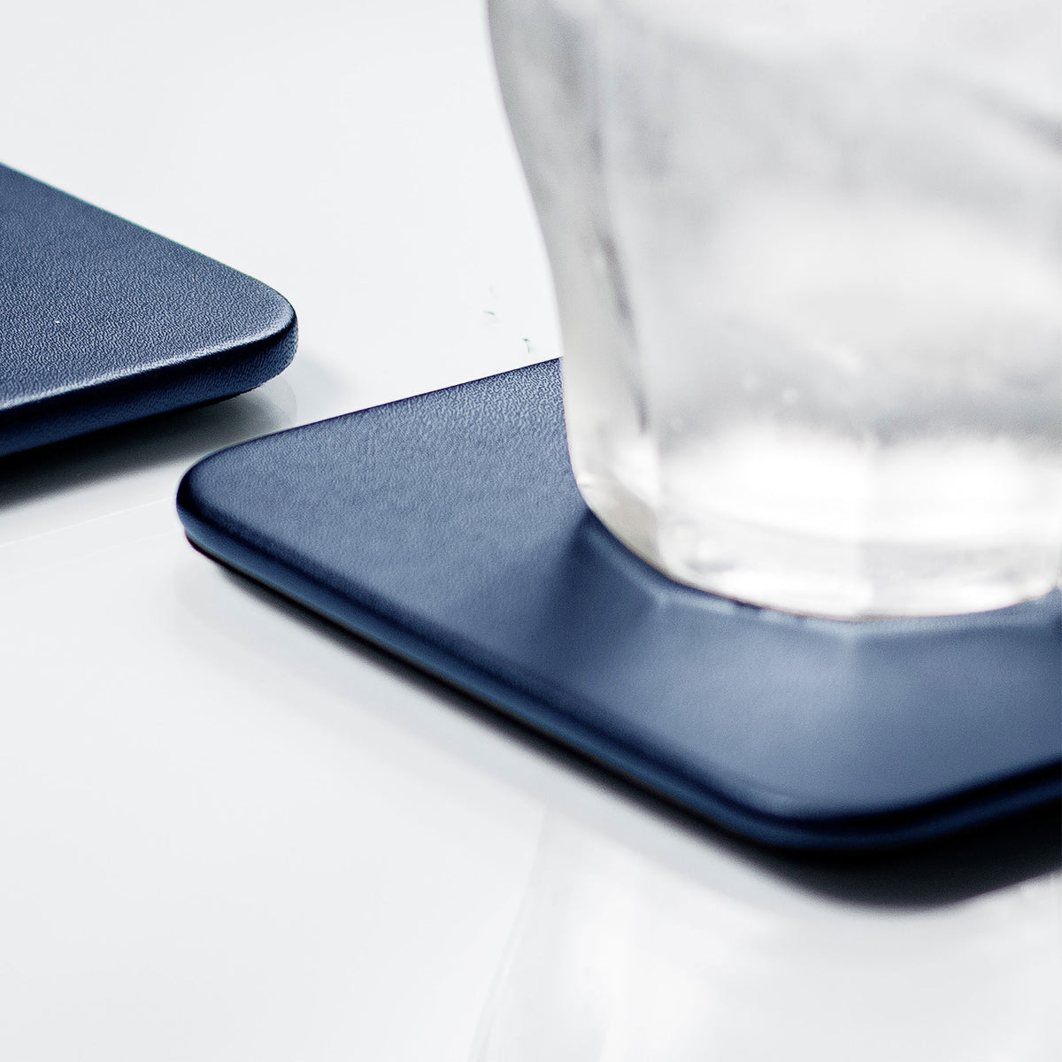10 Seat Navy Blue Leatherette Conference Room Set w/ Square Coasters, 17 x 14 Size Pads