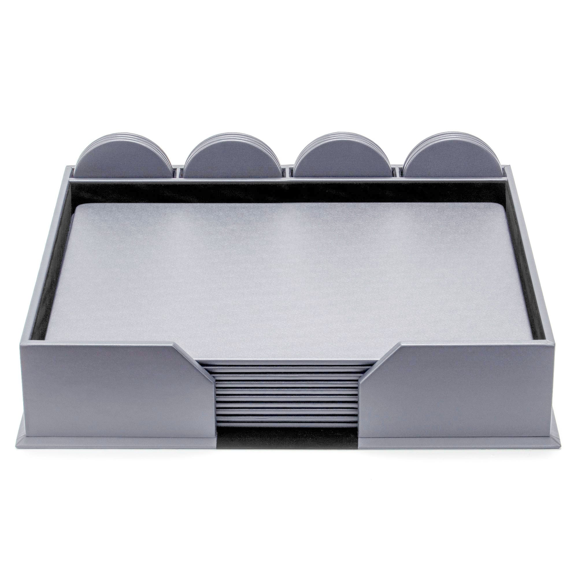 10 Seat Gray Leather Conference Room Set w/ Round Coasters