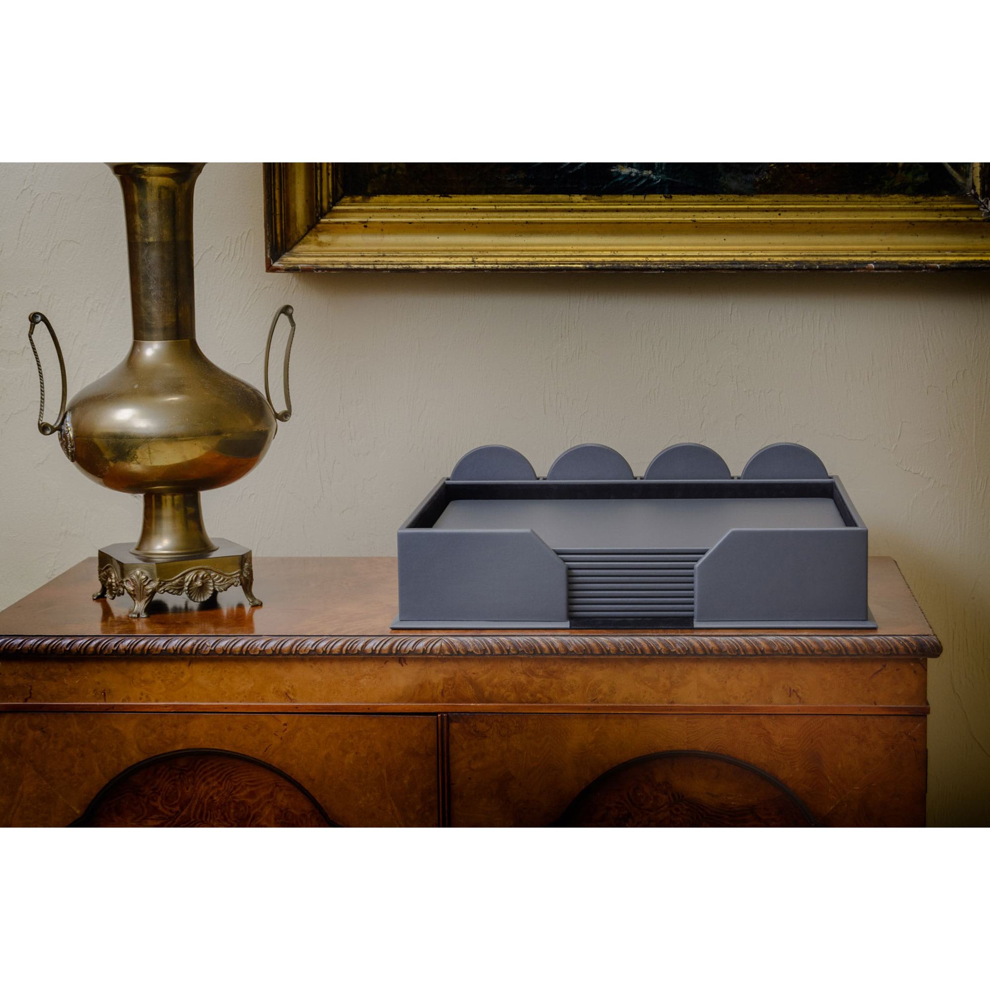 10 Seat Gray Leather Conference Room Set w/ Round Coasters