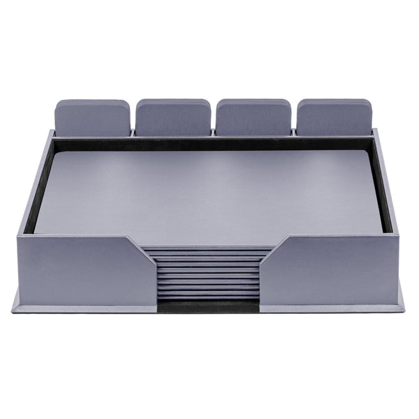 10 Seat Gray Leather Conference Room Set w/ Square Coasters