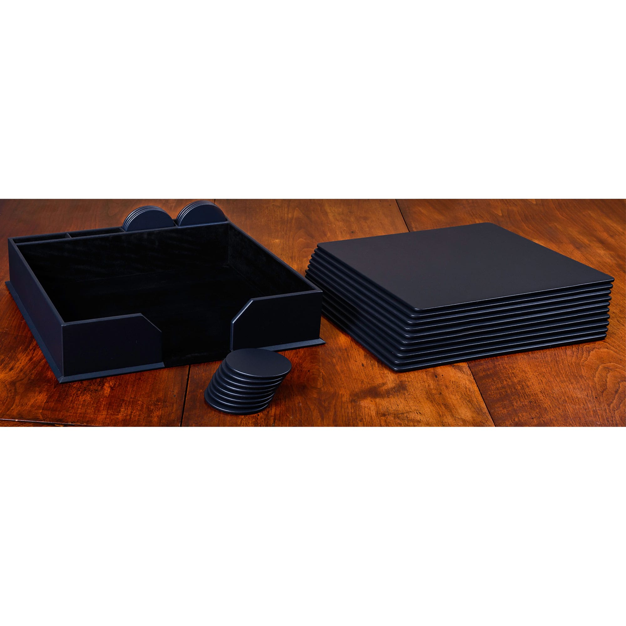 10 Seat Navy Blue Leather Conference Room Set w/ Round Coasters