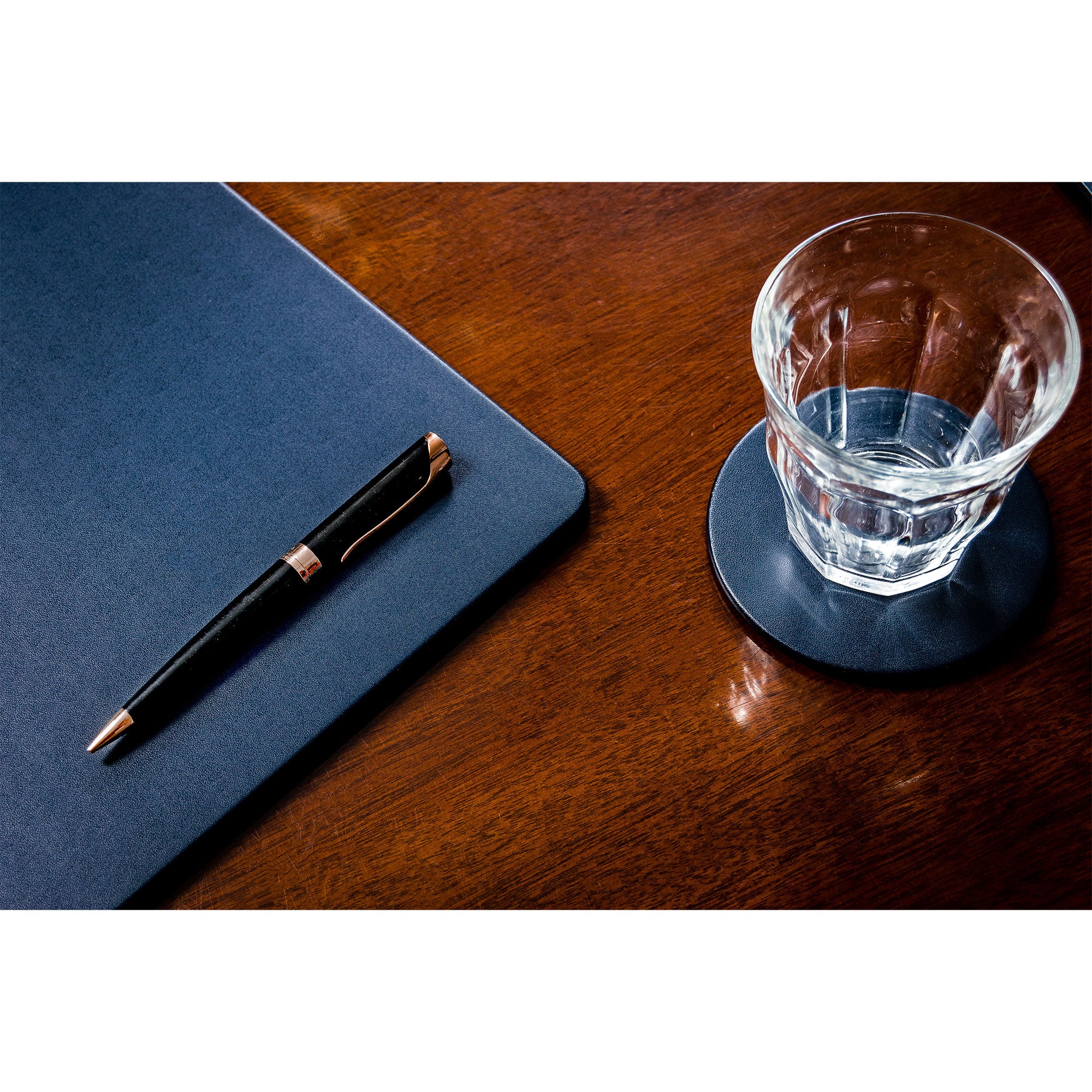 10 Seat Navy Blue Leather Conference Room Set w/ Round Coasters