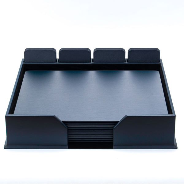 10 Seat Navy Blue Leather Conference Room Set w/ Square Coasters