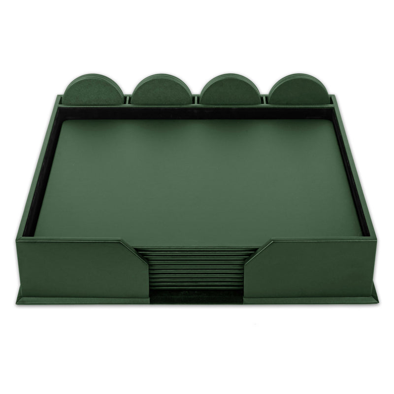 10 Seat Dark Green Leatherette Conference Room Set w/ Round Coasters