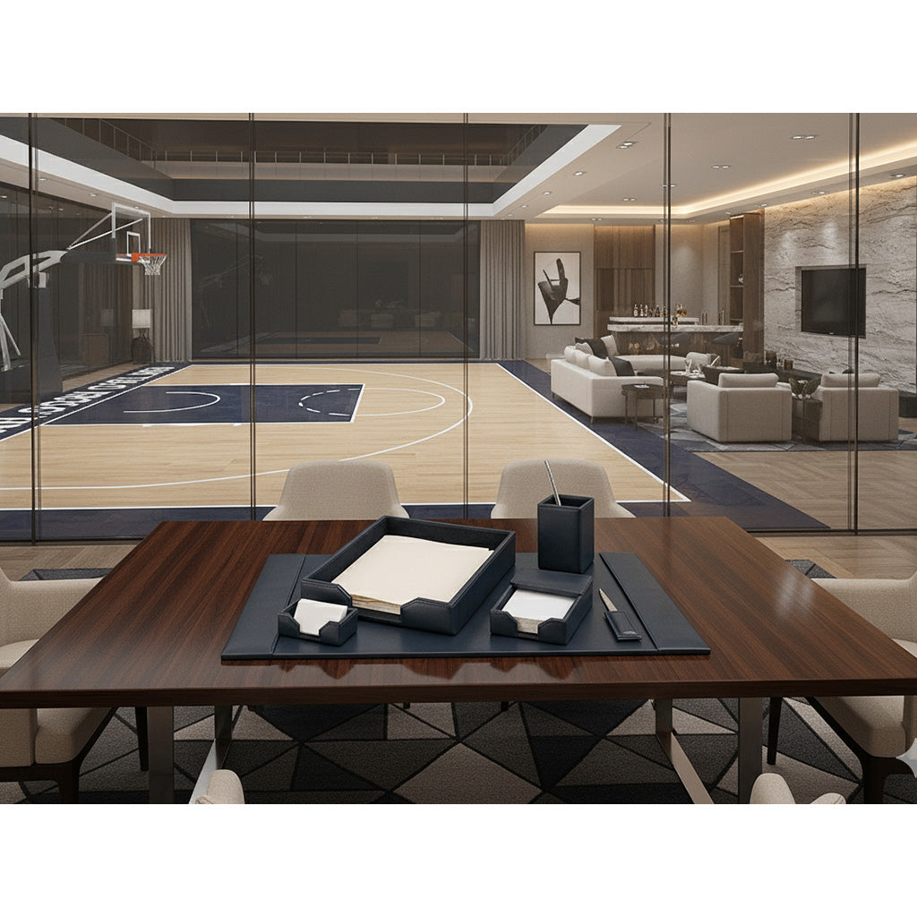 Navy Blue Bonded Leather 6-Piece Desk Set