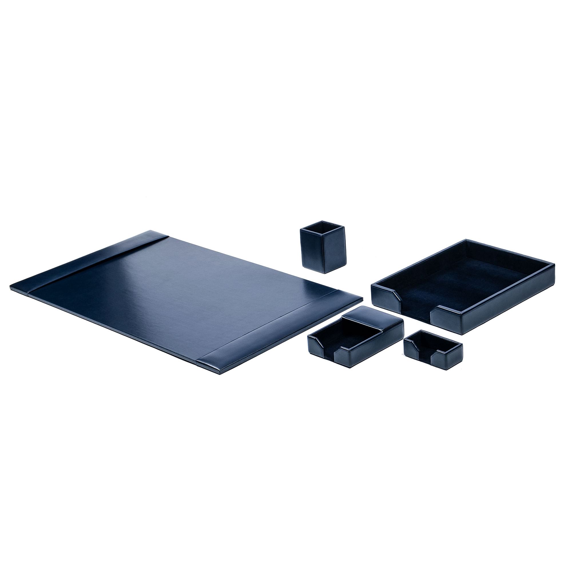 Navy Blue Bonded Leather 5-Piece Desk Set