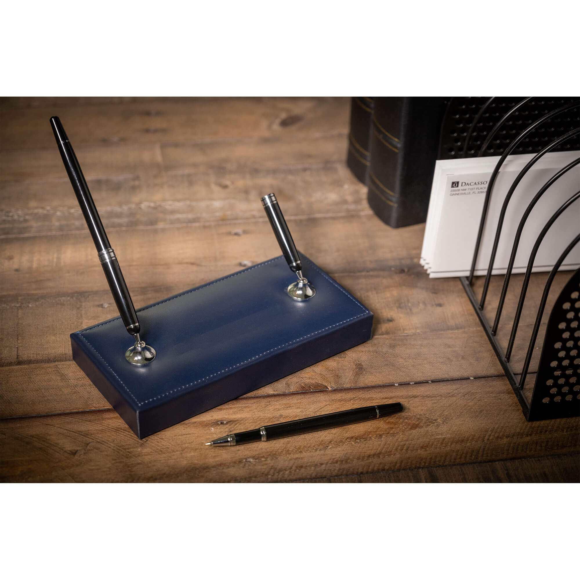 Navy Blue Bonded Leather 7-Piece Desk Set