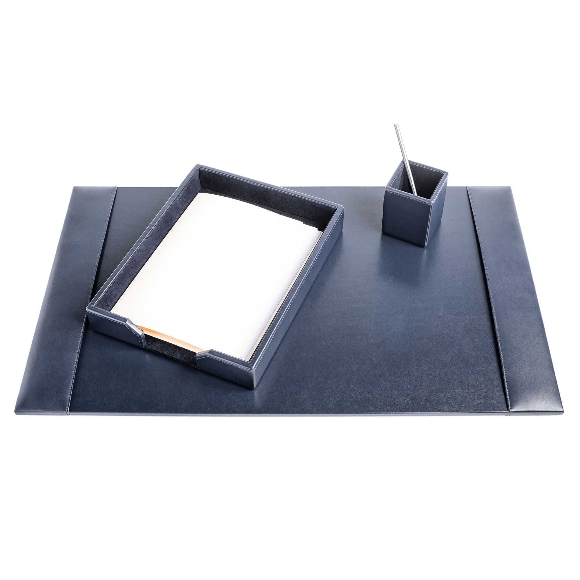 Navy Blue Bonded Leather 3-Piece Desk Set