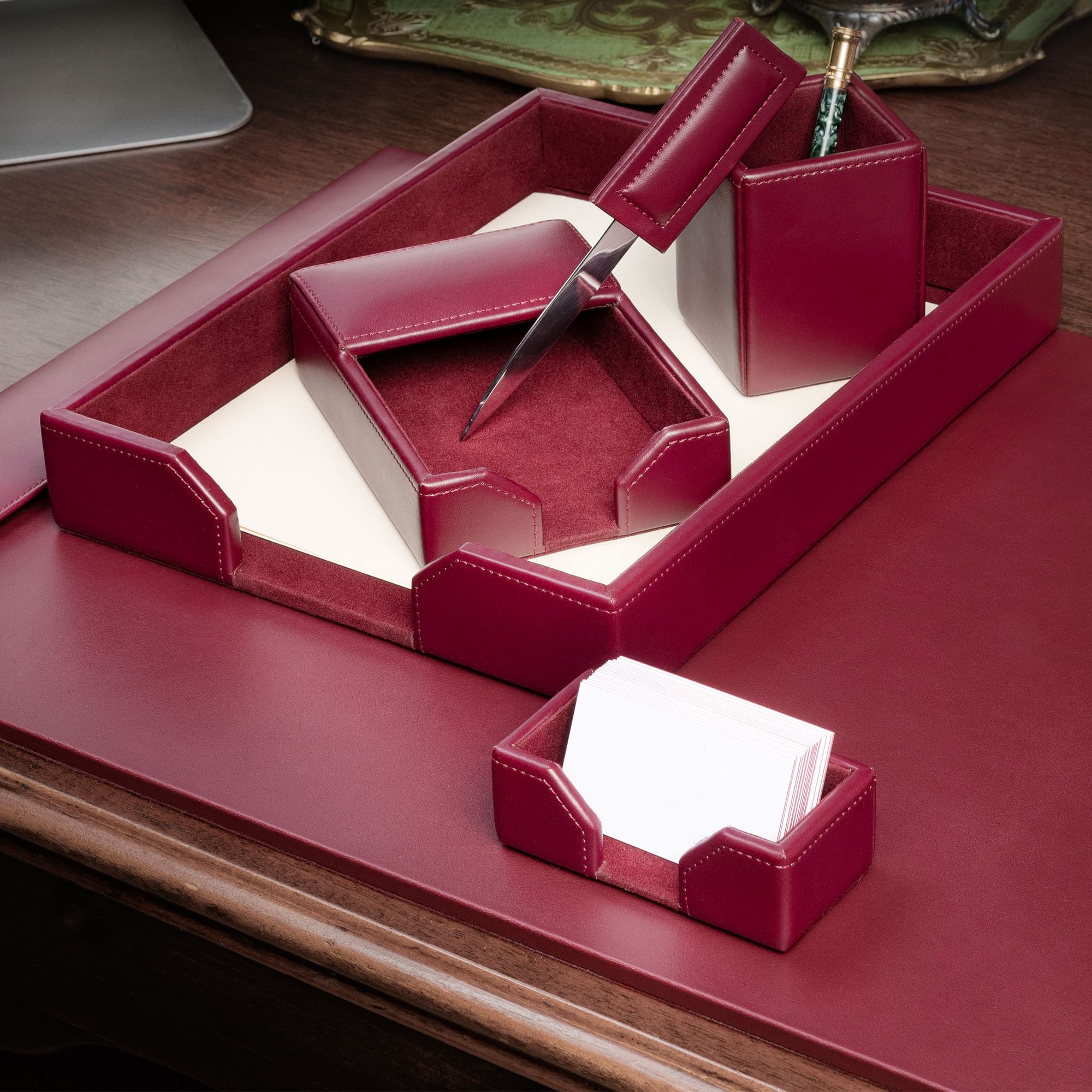 Burgundy Bonded Leather 6-Piece Desk Set
