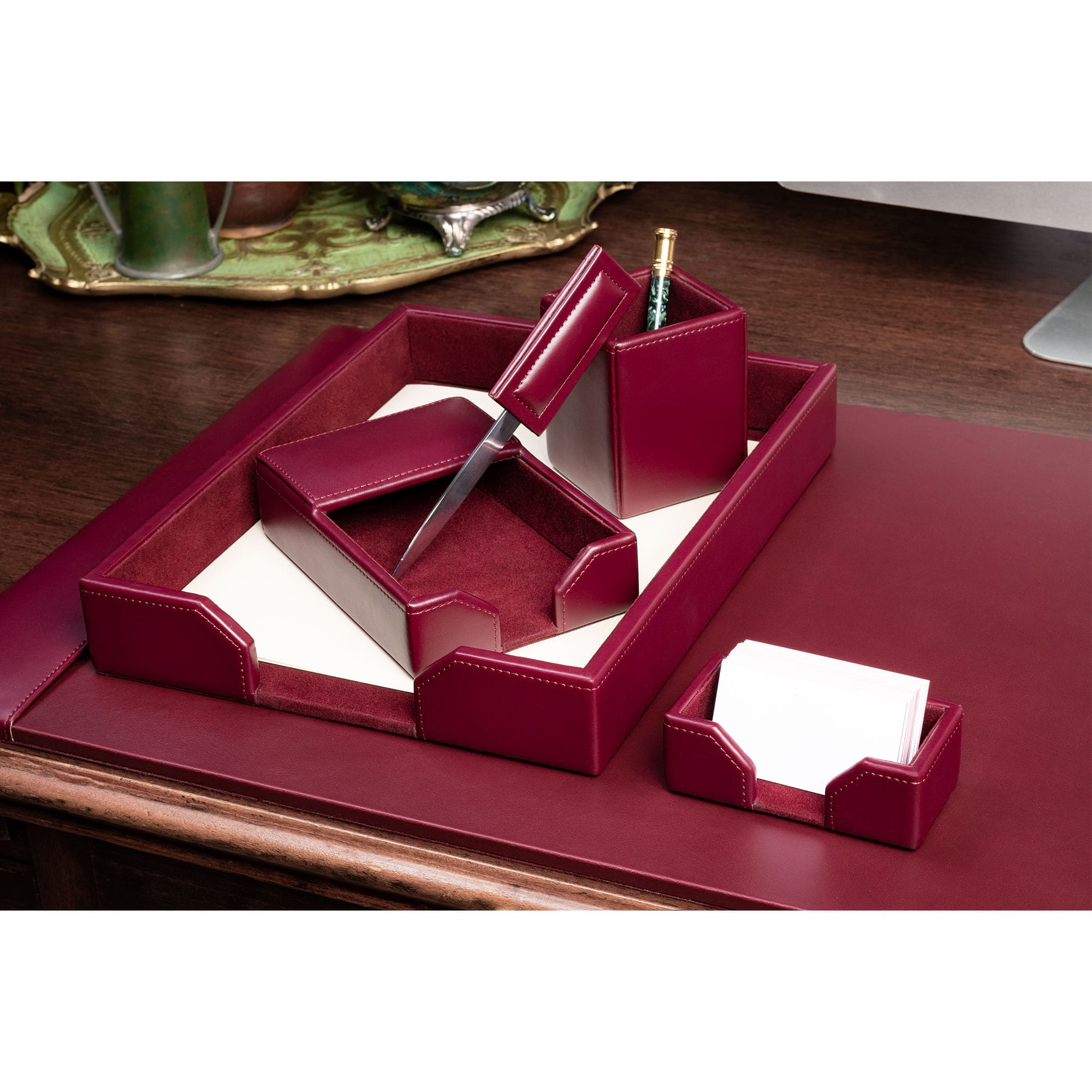 Burgundy Bonded Leather 6-Piece Desk Set