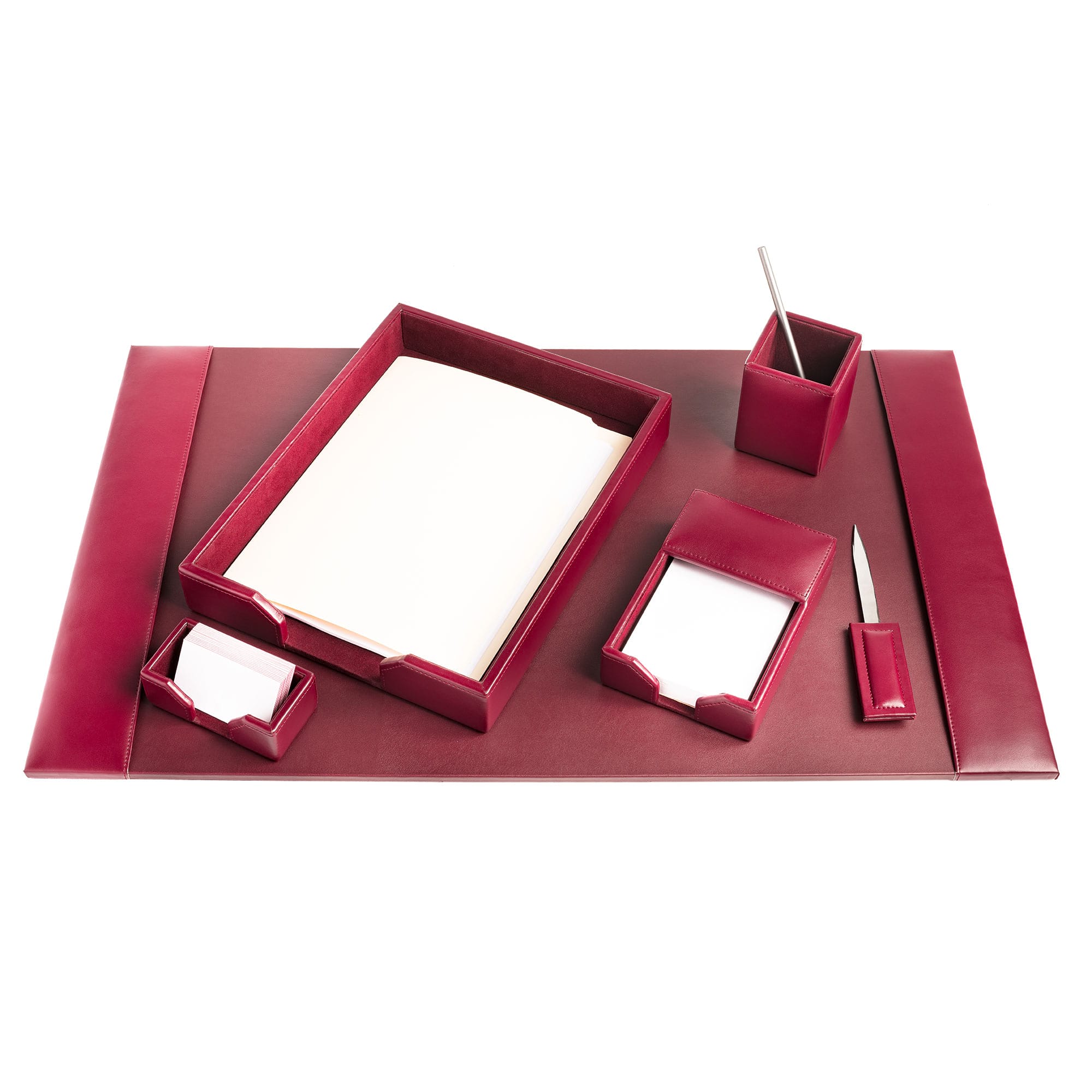 Burgundy Bonded Leather 6-Piece Desk Set