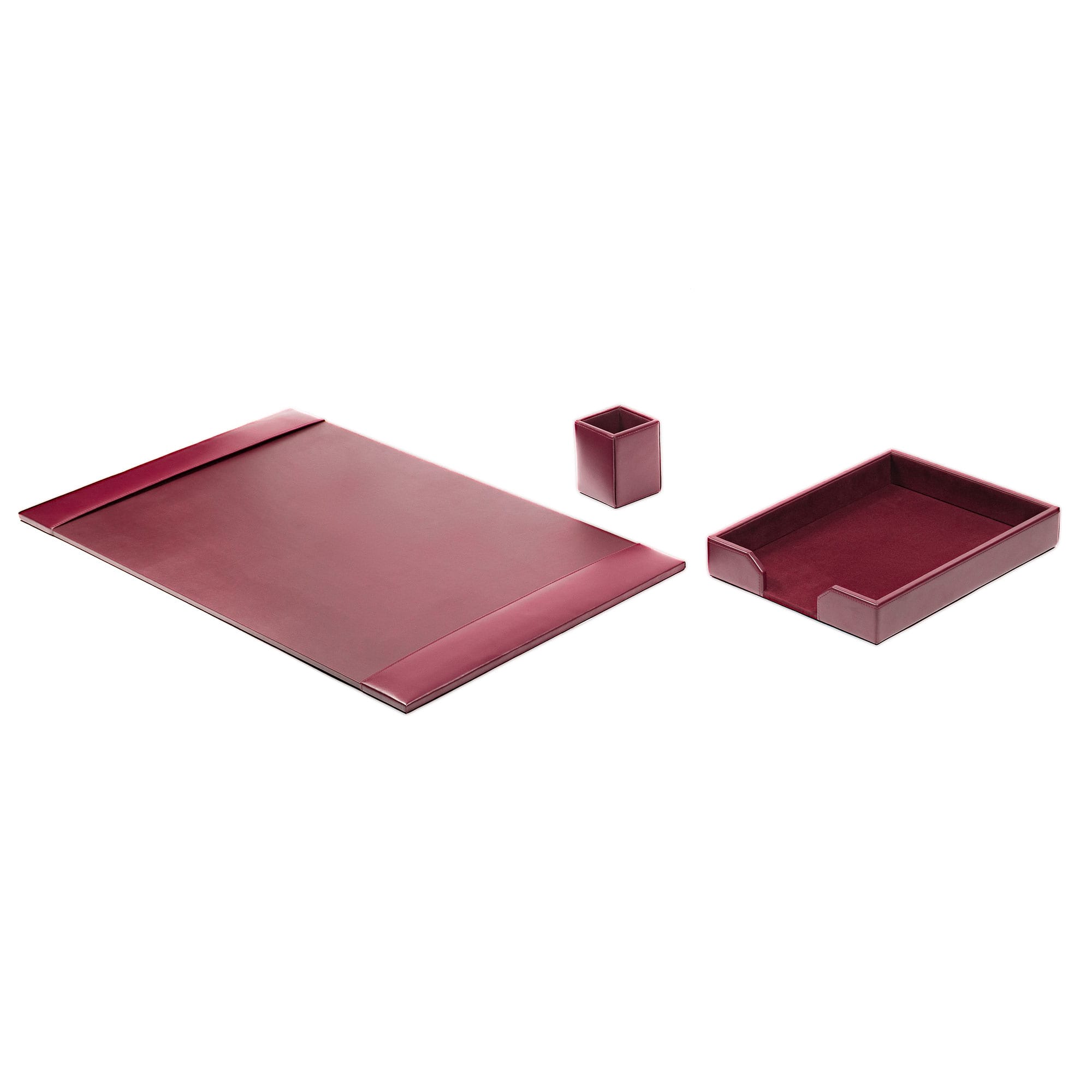 Burgundy Bonded Leather 3-Piece Desk Set