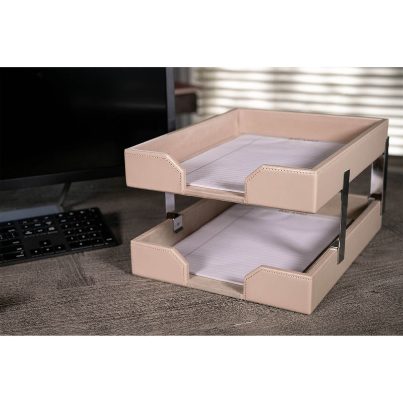 White Latte Bonded Leather 8-Piece Desk Set