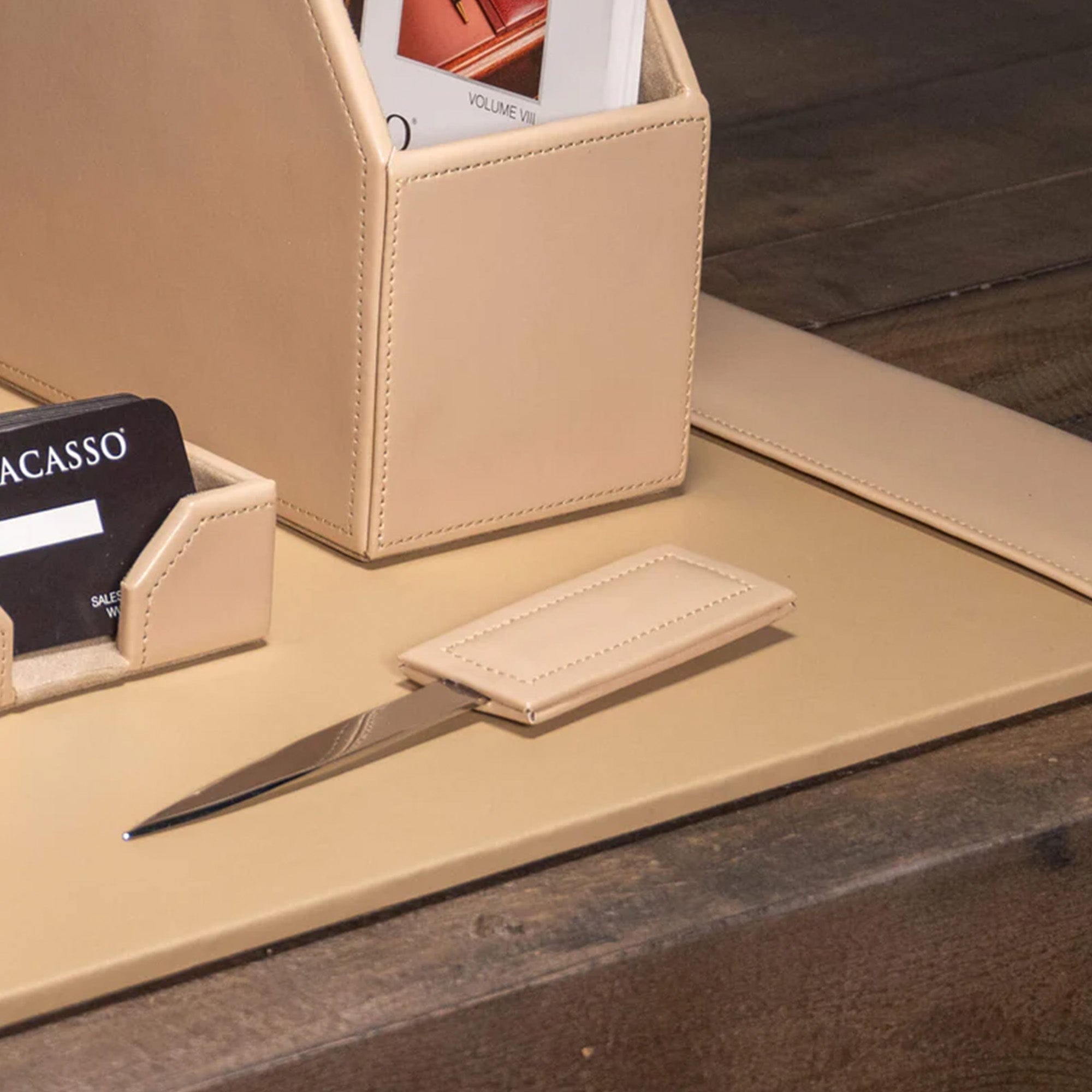 White Latte Bonded Leather 8-Piece Desk Set