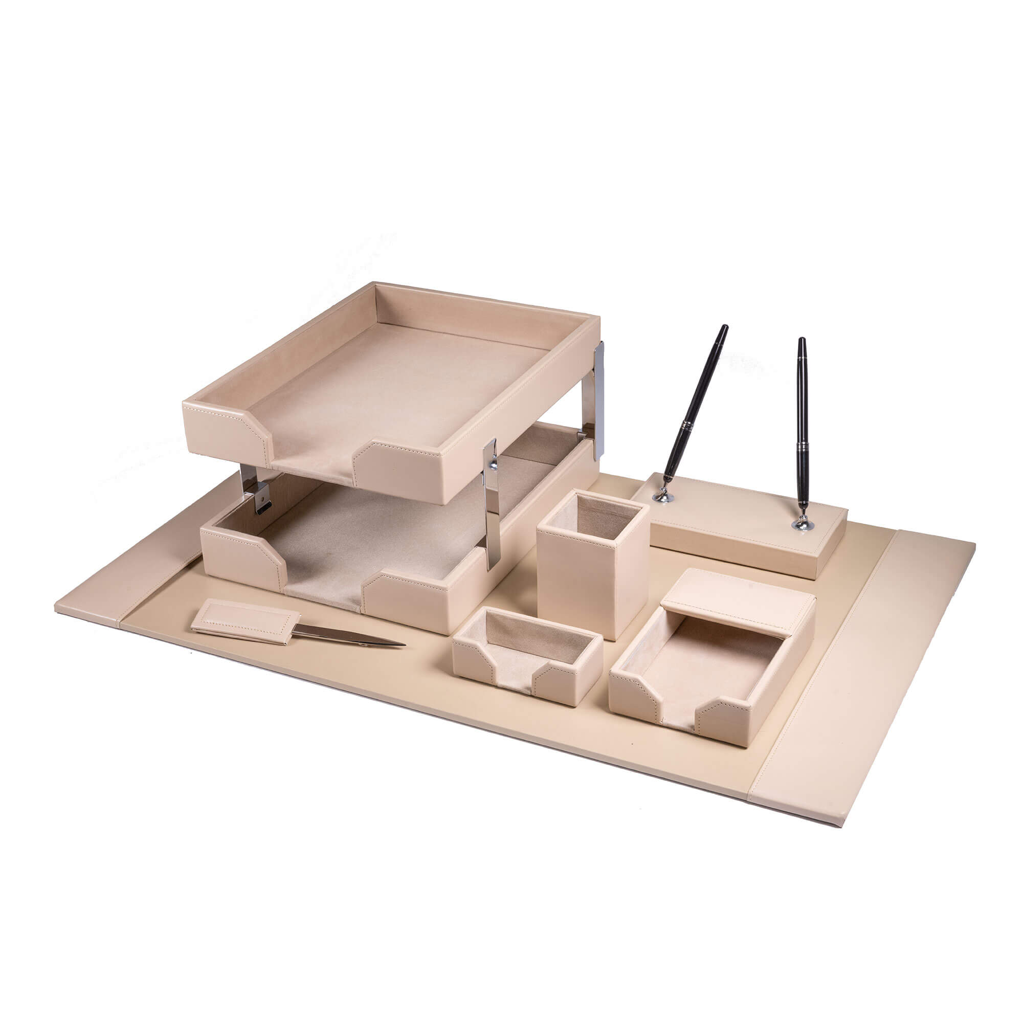 White Latte Bonded Leather 9-Piece Desk Set