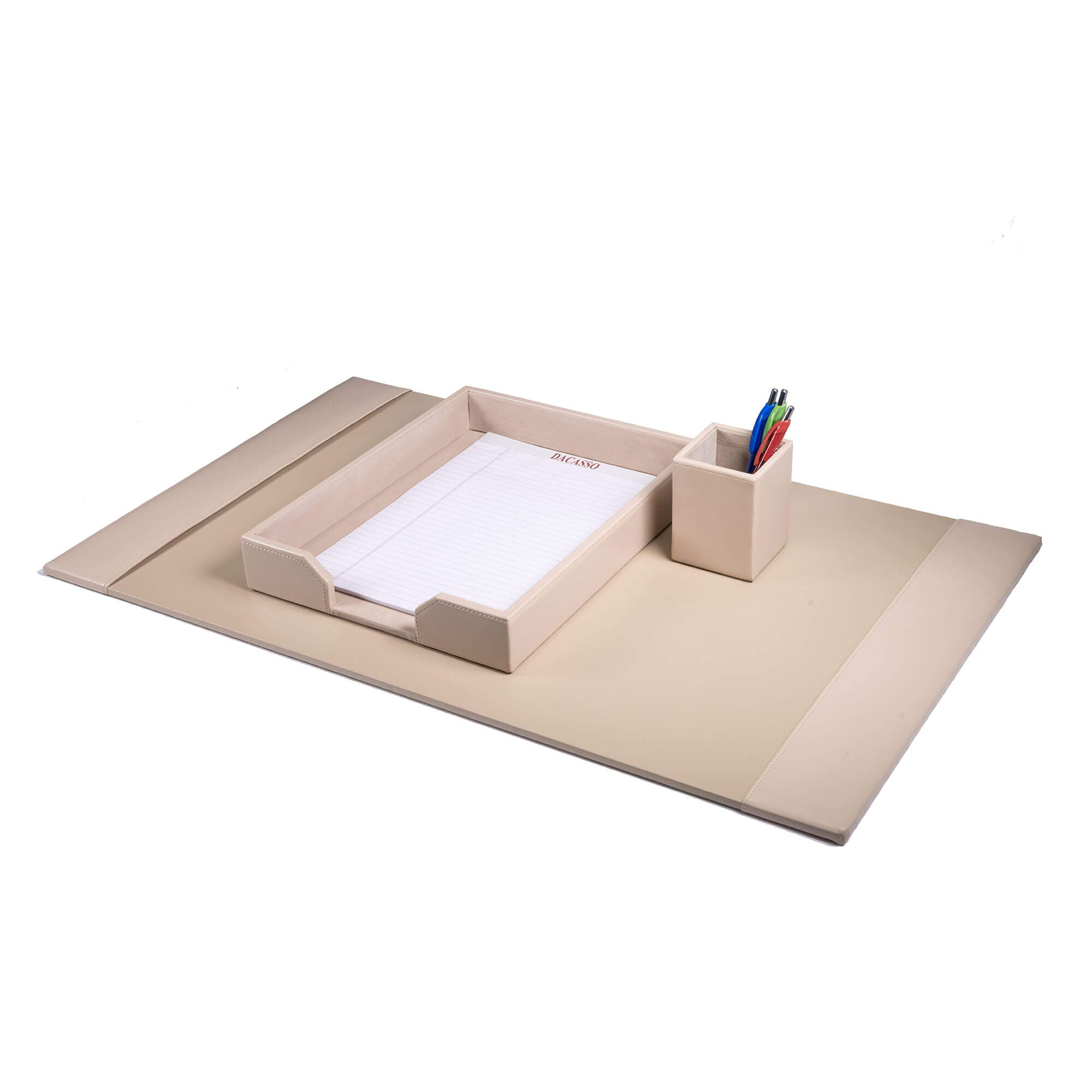 White Latte Bonded Leather 3-Piece Desk Set