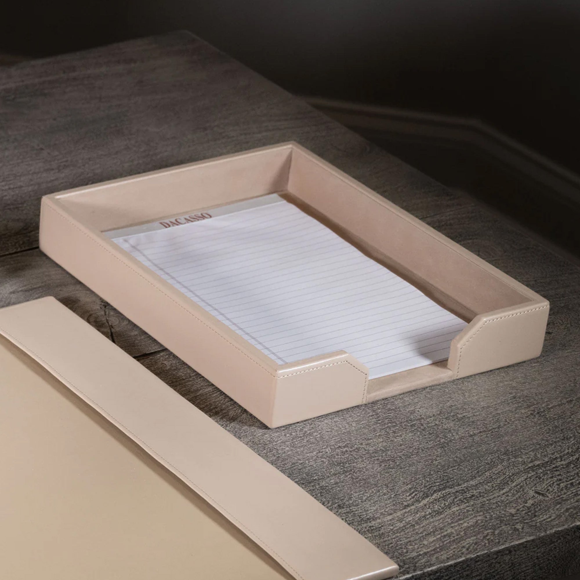 White Latte Bonded Leather 3-Piece Desk Set