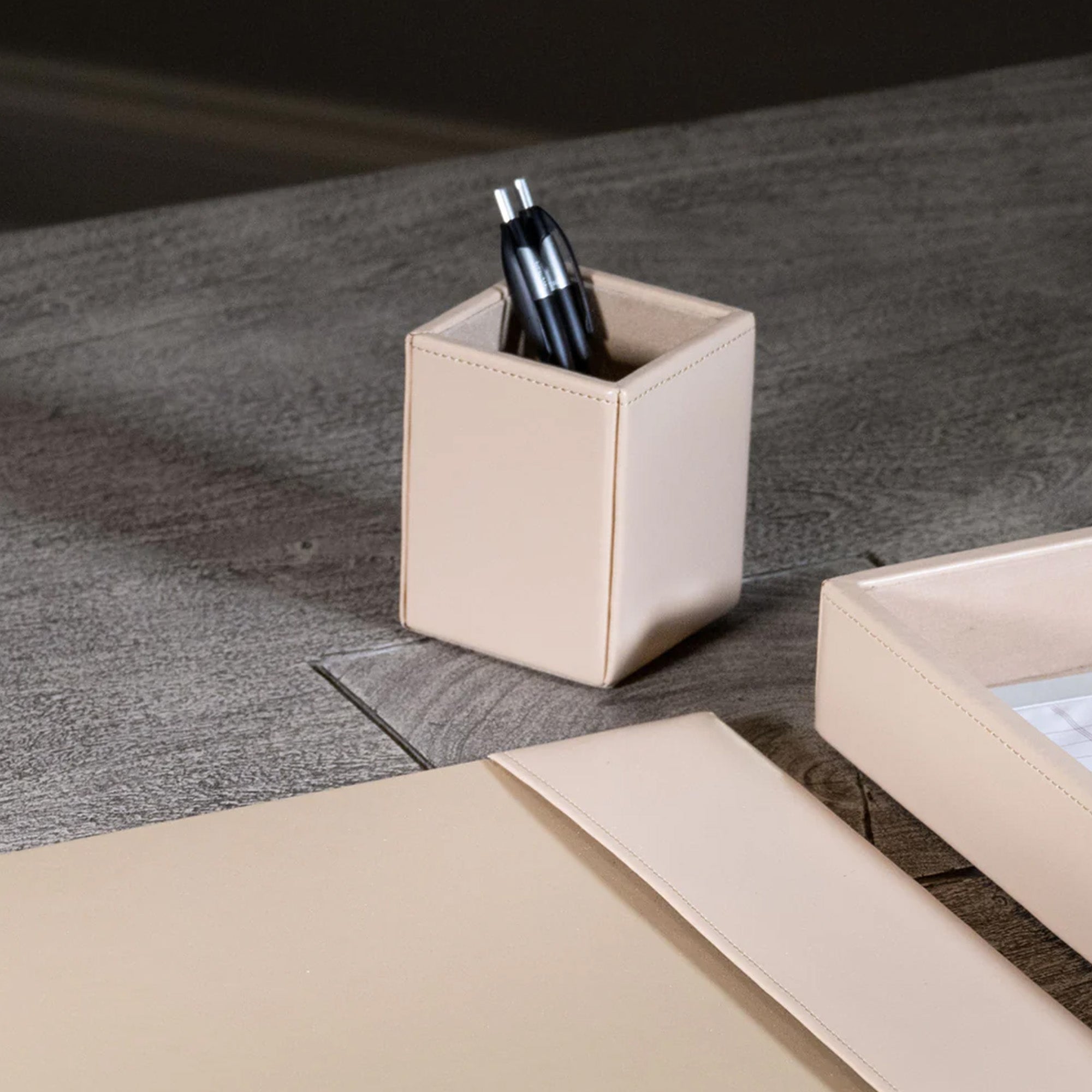 White Latte Bonded Leather 3-Piece Desk Set