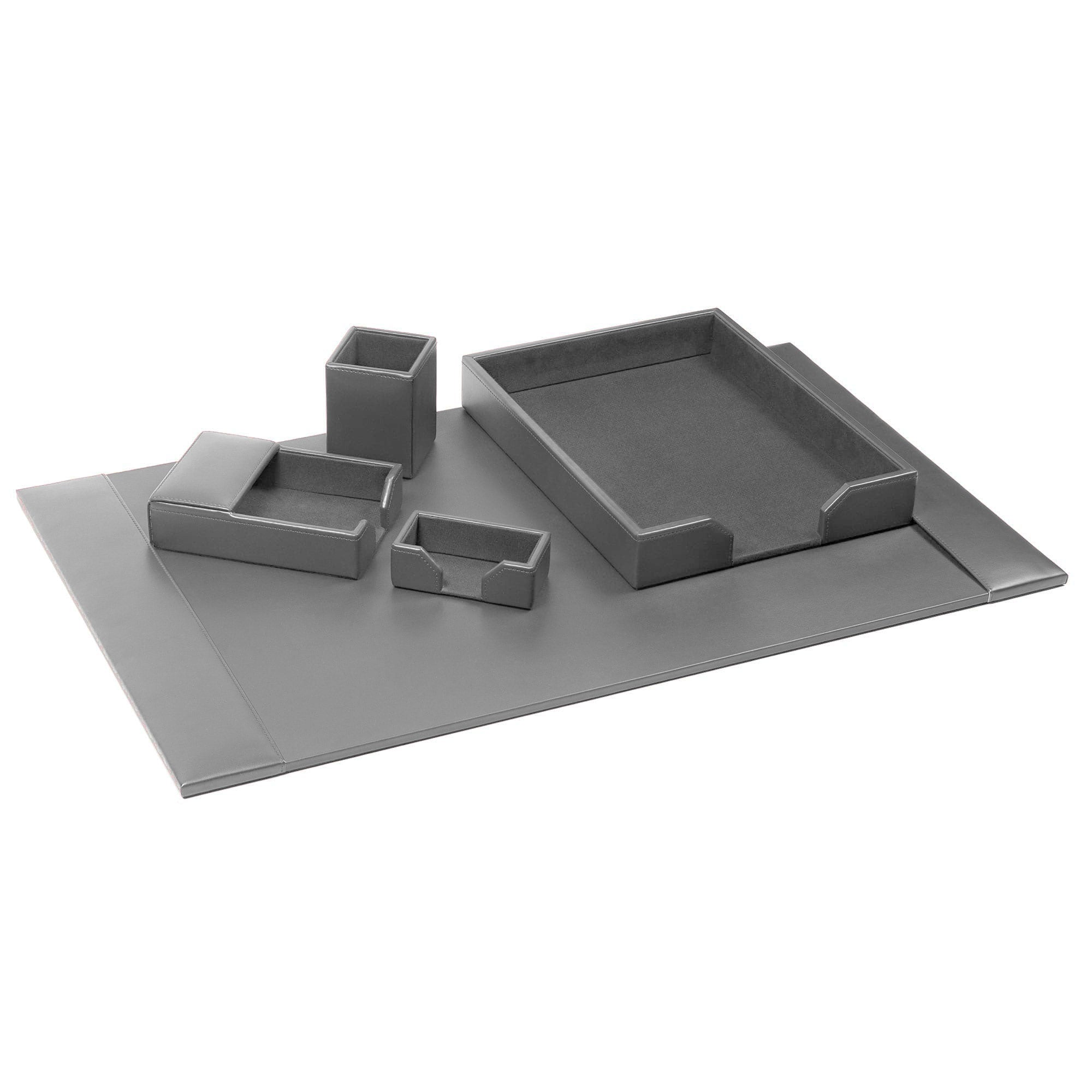 Gray Bonded Leather 5-Piece Desk Set