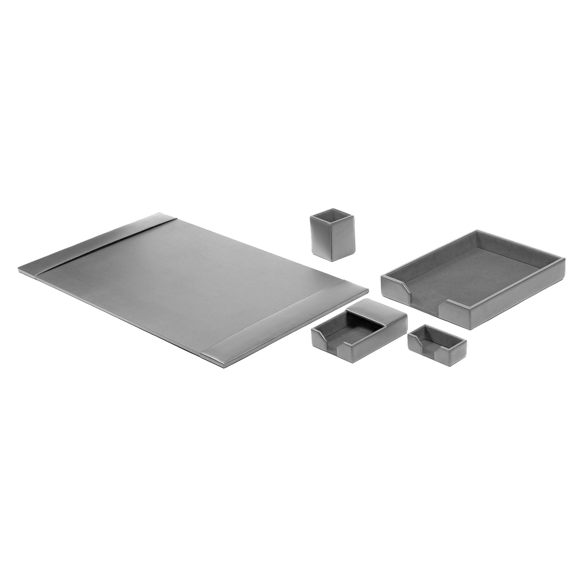 Gray Bonded Leather 5-Piece Desk Set