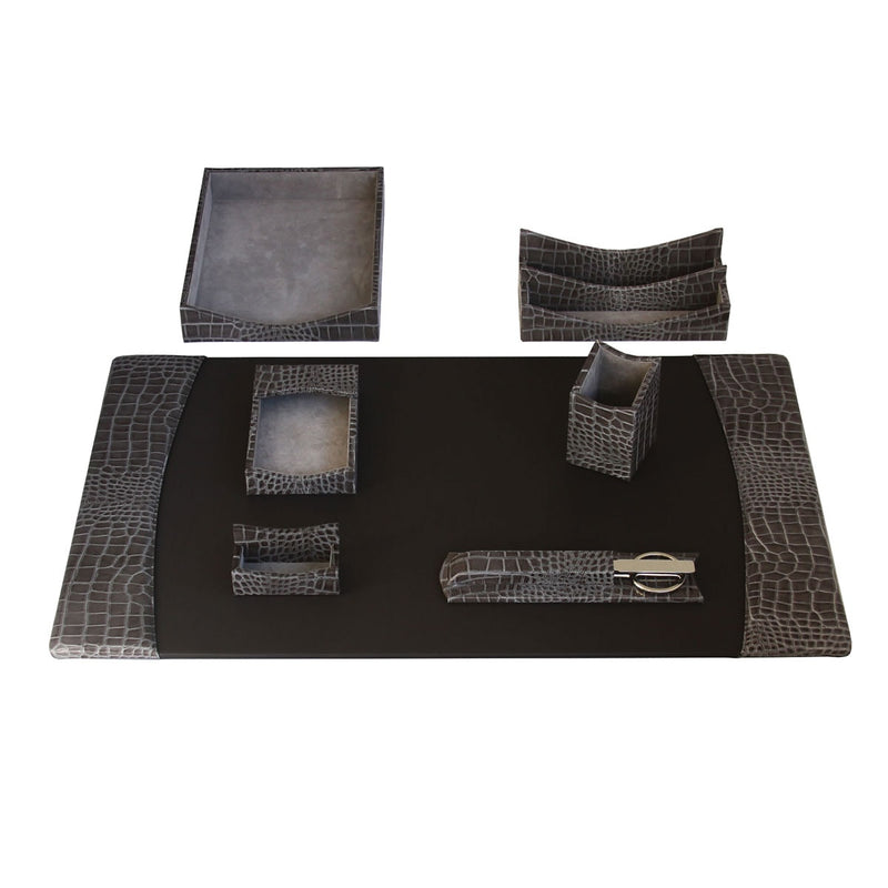 Protacini Castlerock Gray Italian Crocodile Leather Desk Set, 7pc