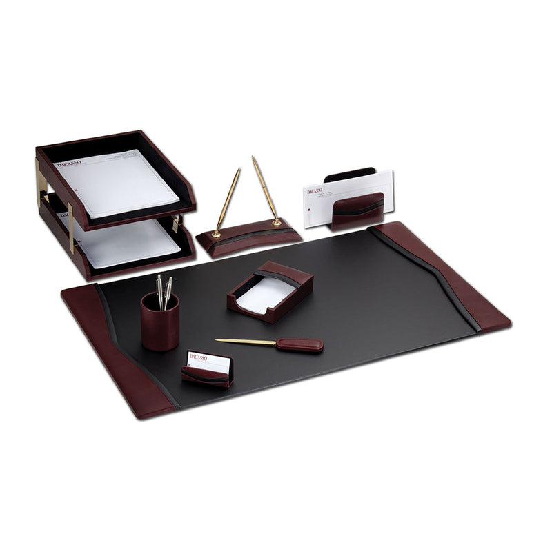 Burgundy Contemporary Leather 10-Piece Desk Set