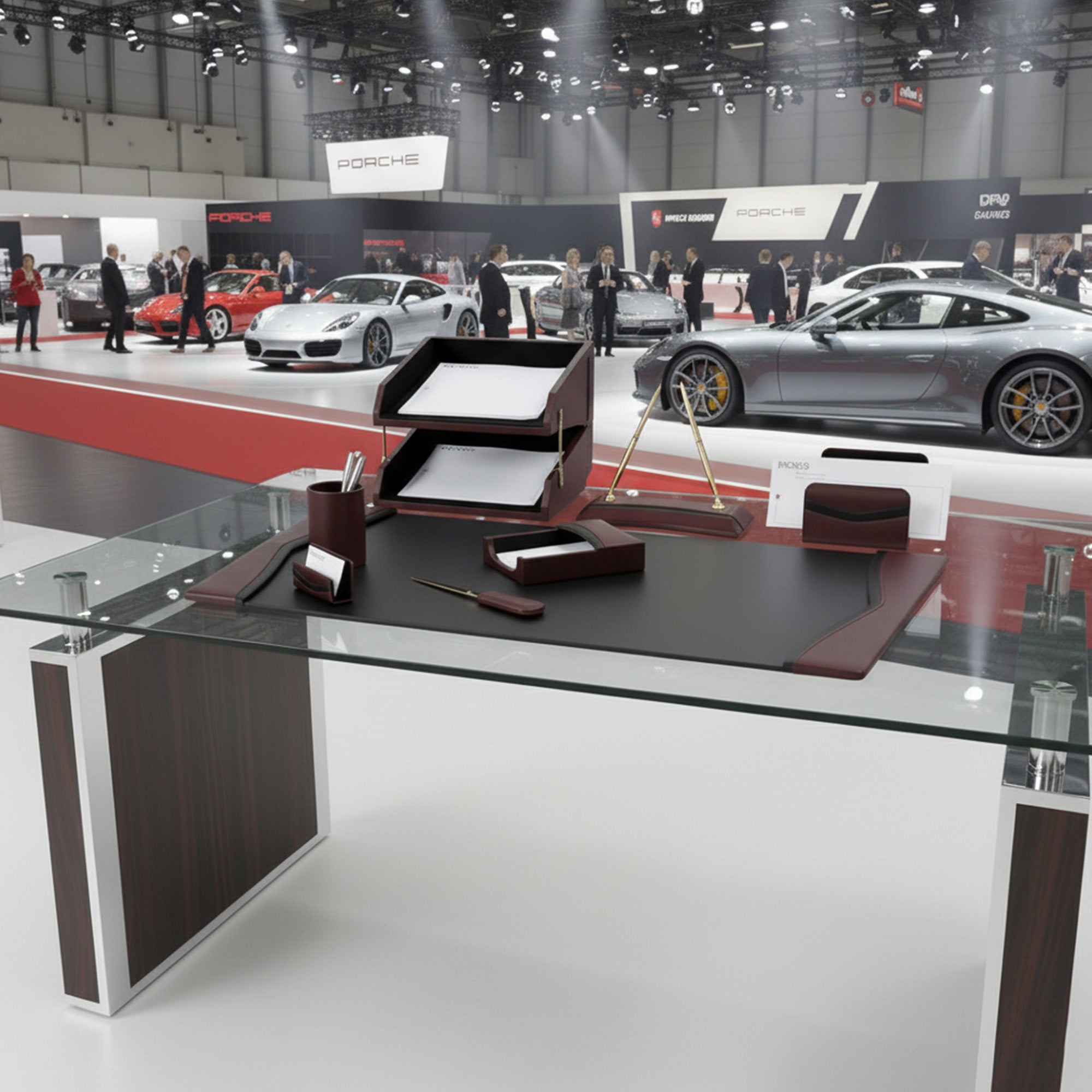 Burgundy Contemporary Leather 10-Piece Desk Set