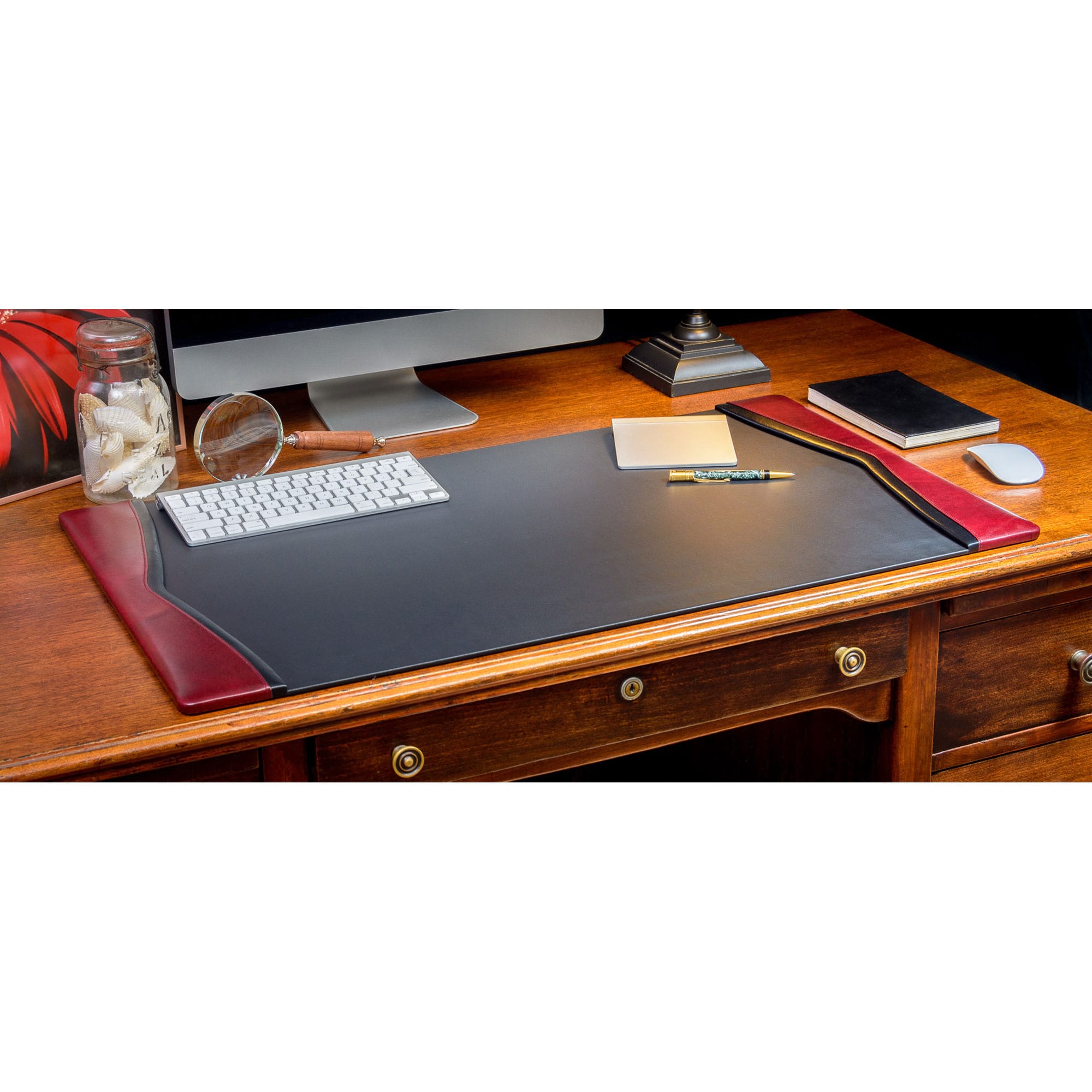 Burgundy Contemporary Leather 3-Piece Desk Set