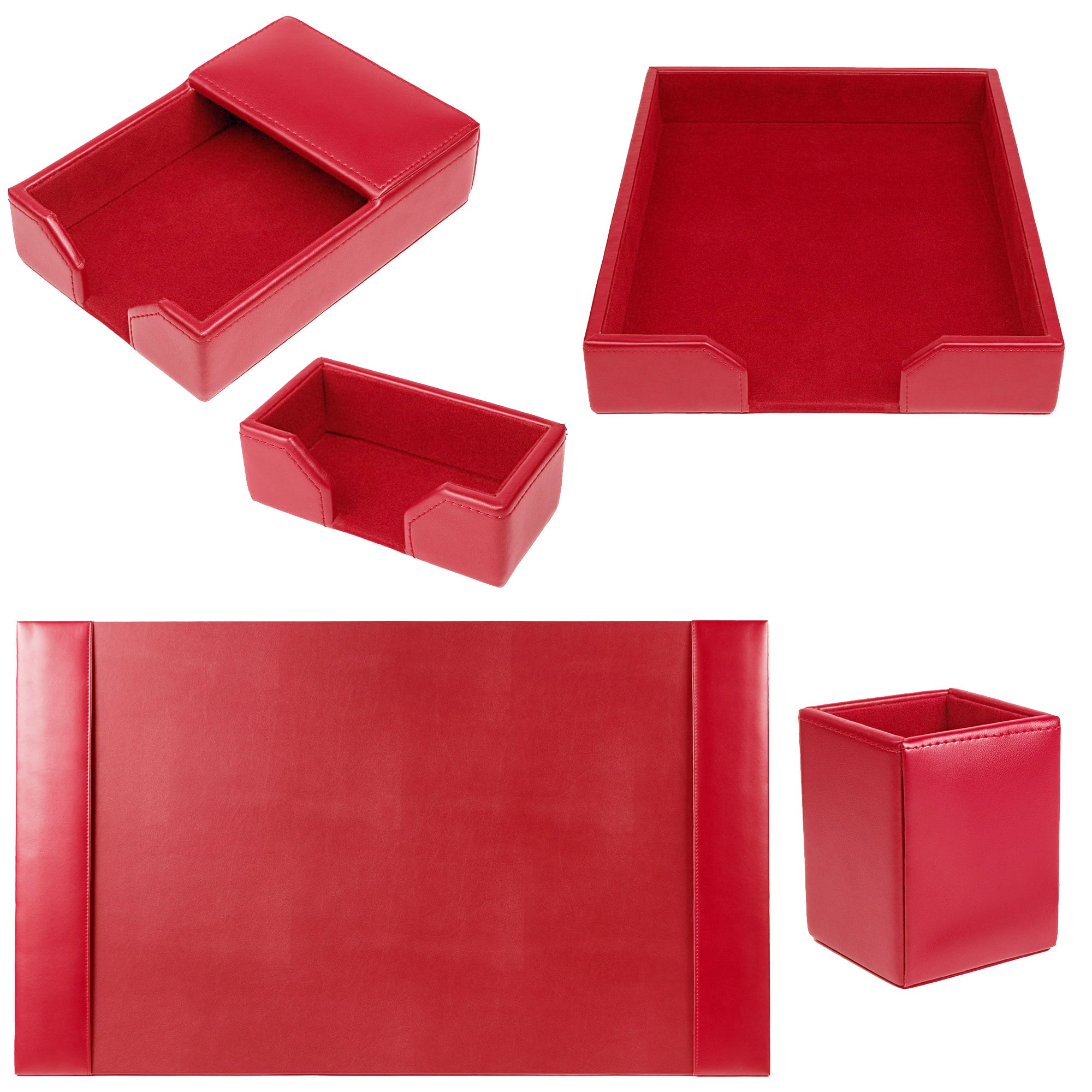 Red Bonded Leather 5-Piece Desk Set