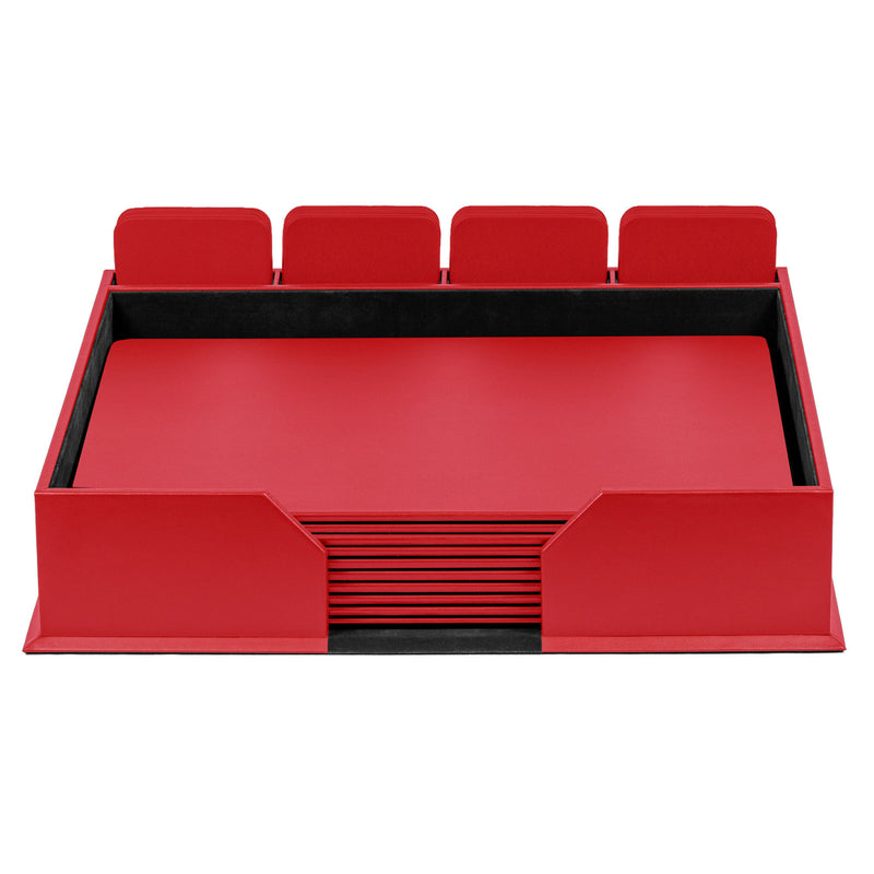 10 Seat Red Leatherette Conference Room Set w/ Square Coasters