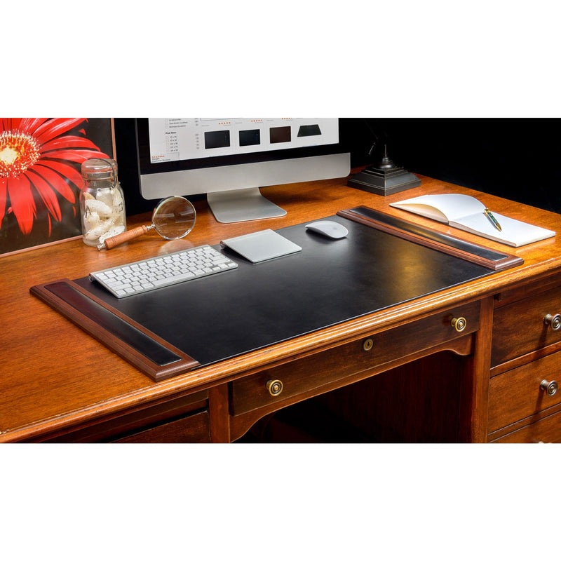 Walnut & Black Leather 7-Piece Desk Set