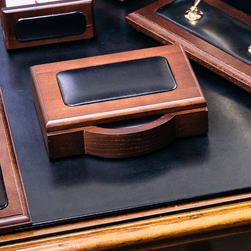 Walnut & Black Leather 7-Piece Desk Set