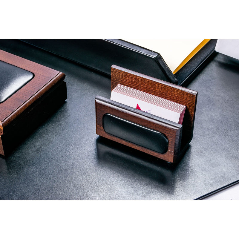 Walnut & Black Leather 7-Piece Desk Set