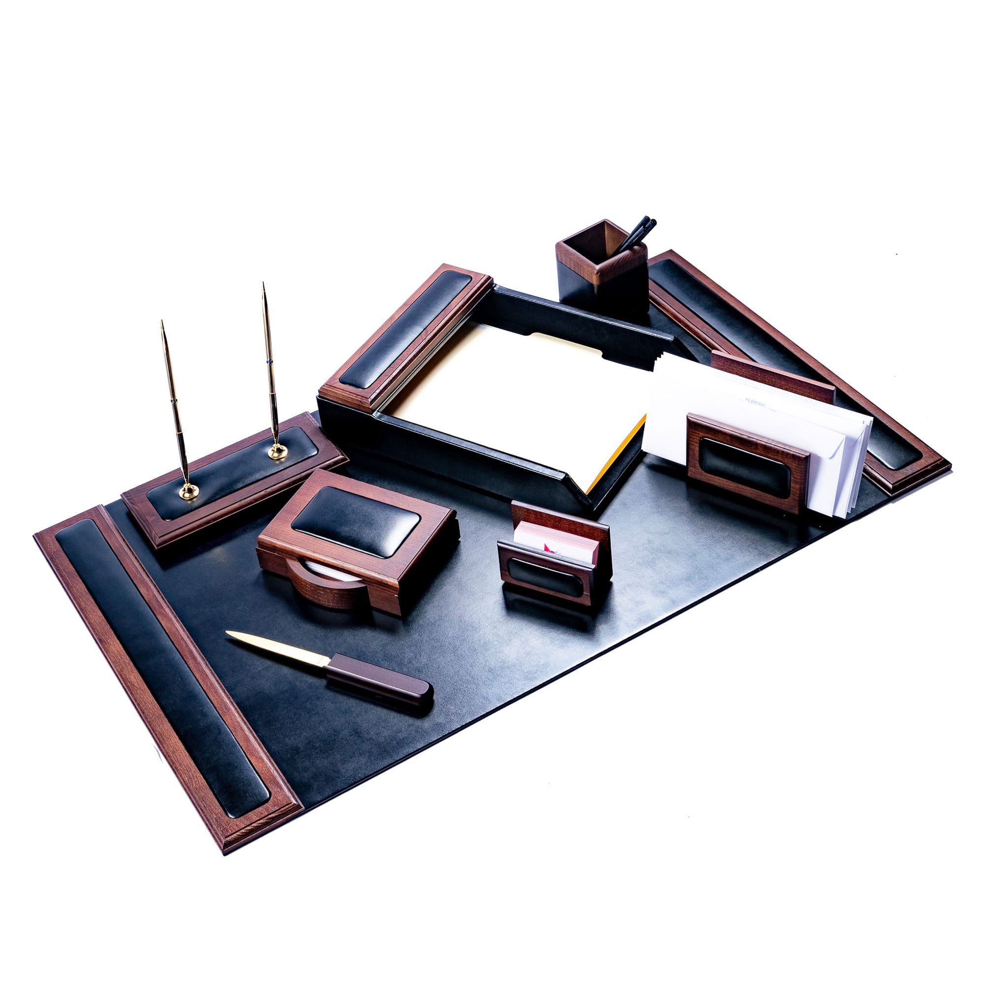 Walnut & Leather 8-Piece Desk Set