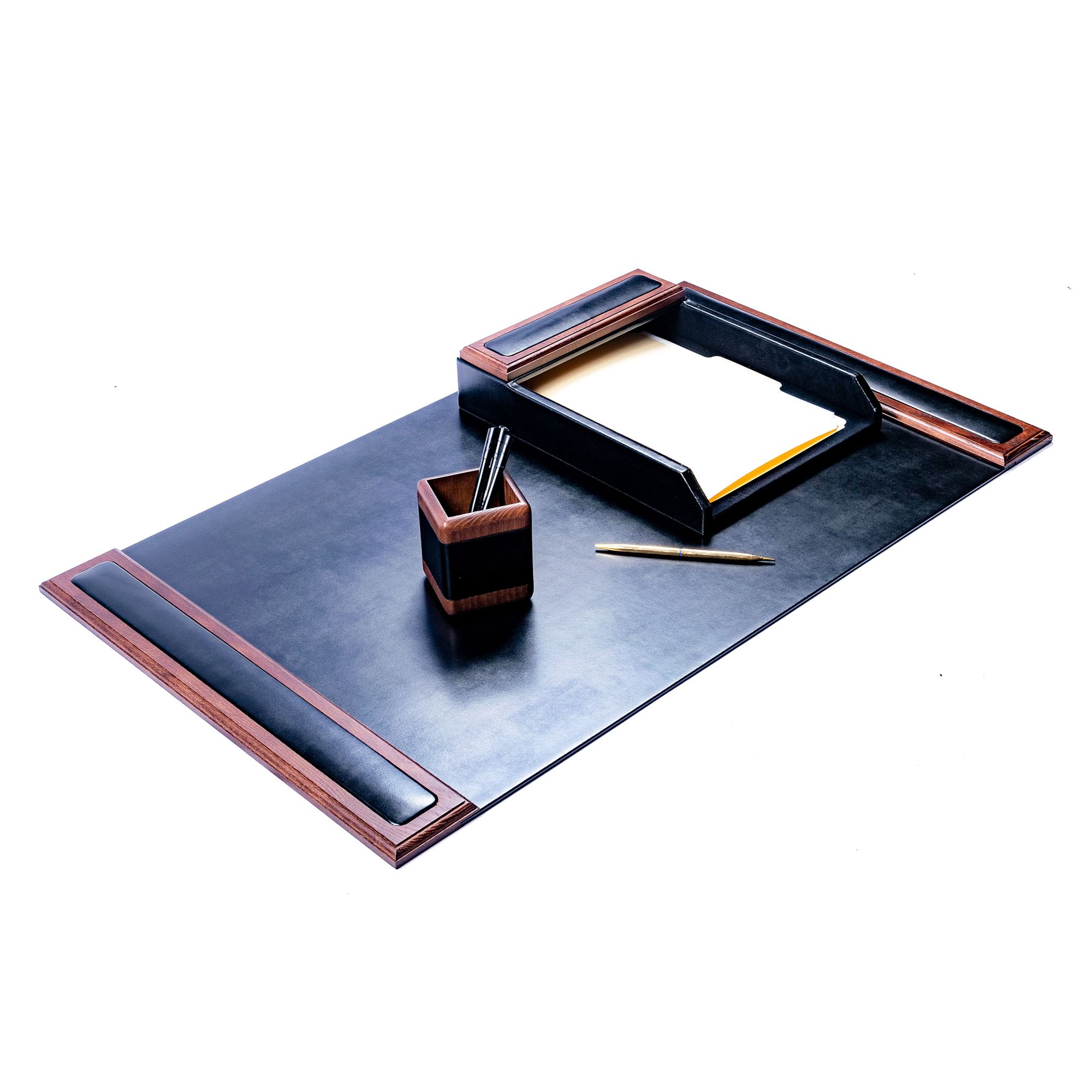 Walnut & Leather 3-Piece Desk Set