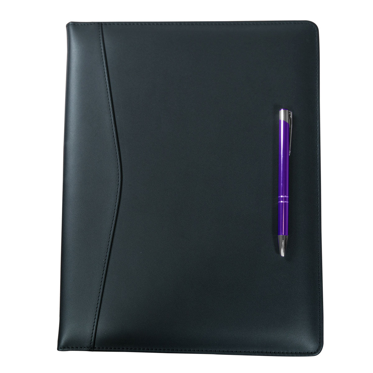 Classic Black Leather Deluxe Letter-Size Zip-Around Portfolio