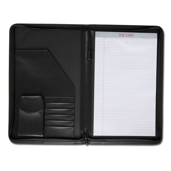 Classic Black Leather Deluxe Zip-Around Portfolio - Legal Size